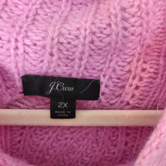J. Crew Womens 2X Pink Long Sleeve Mock Neck Alpaca Pointelle Cable Knit Sweater - Picture 7 of 9